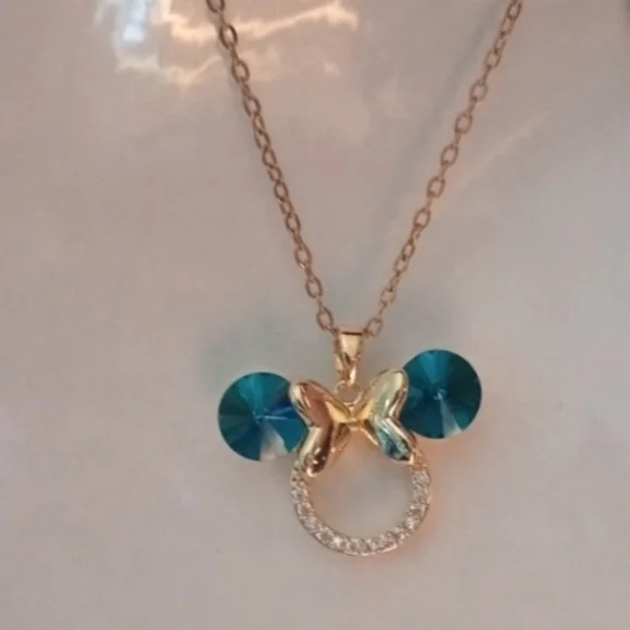 Elegant  Disney Gold and Blue Minnie Mouse Pendant Necklace 💙 - Picture 3 of 4